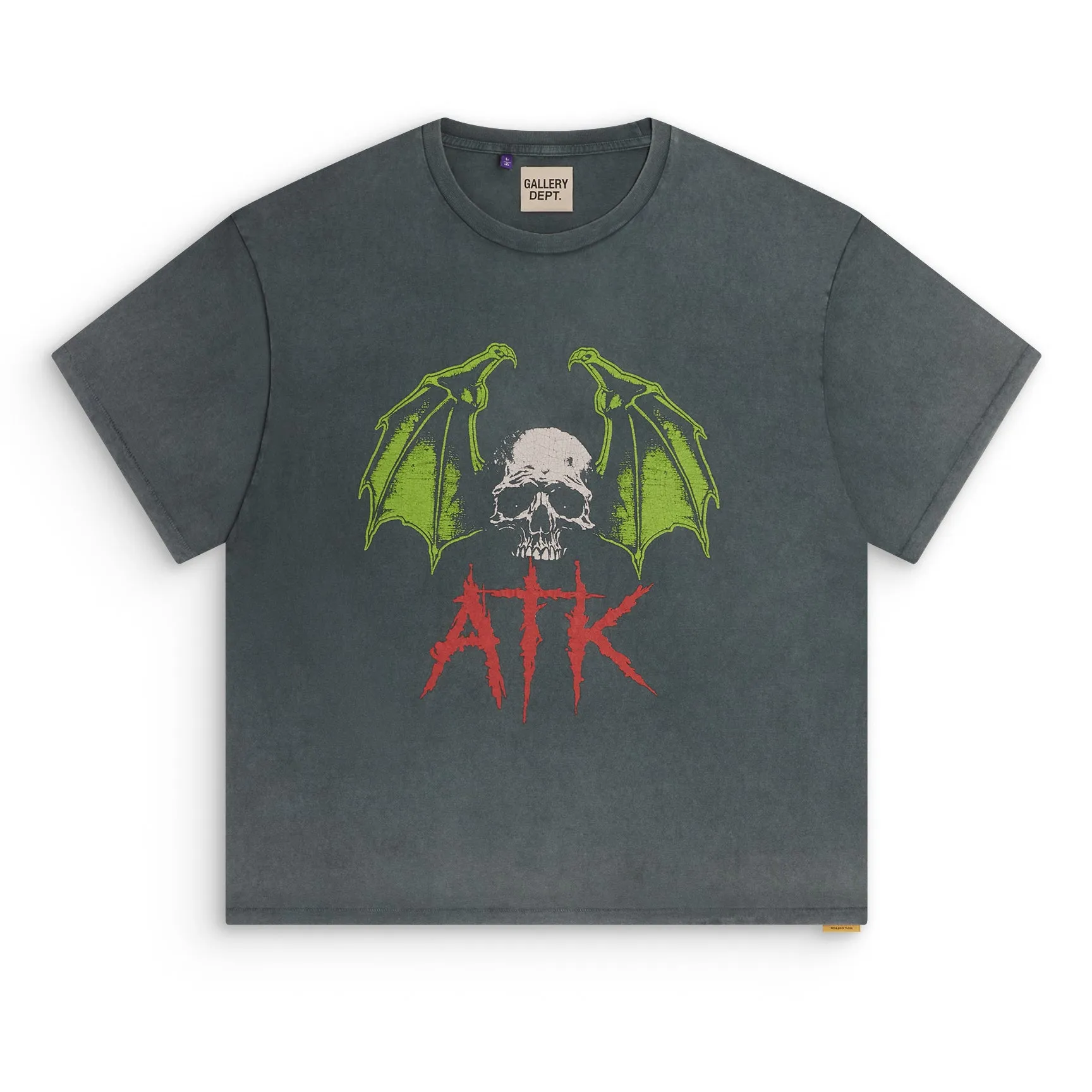 GALLERY DEPT. ATK NIGHT TEE/WALK ATK series latest model Bat skull glitter LOGO distressed TEE Washed black S-XL Garment dyeing Rewashed distressed Original consistent main mark➕ATK series main mark Correct version Top-notch printing technology Divine restoration